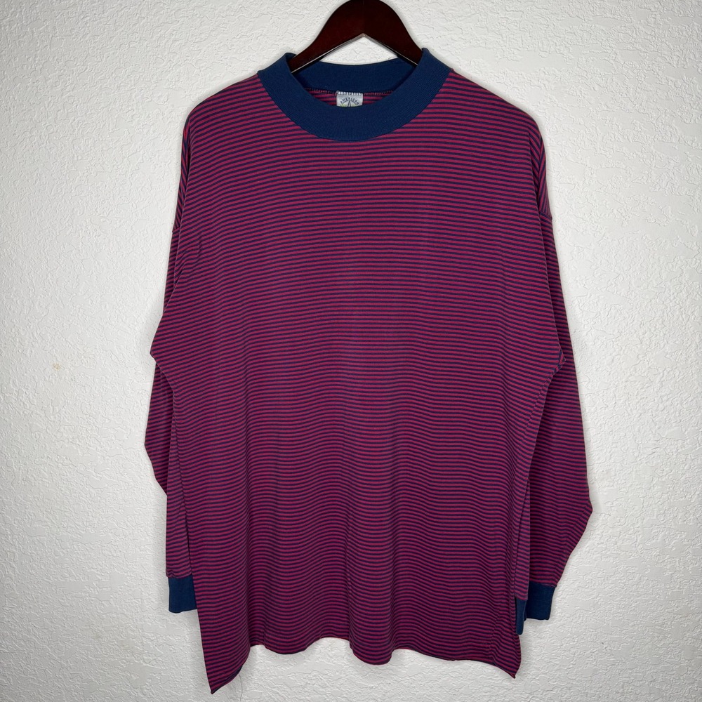 American Weekend Striped Sweatshirt Navy Blue Burgundy Long Sleeve Crew Neck
